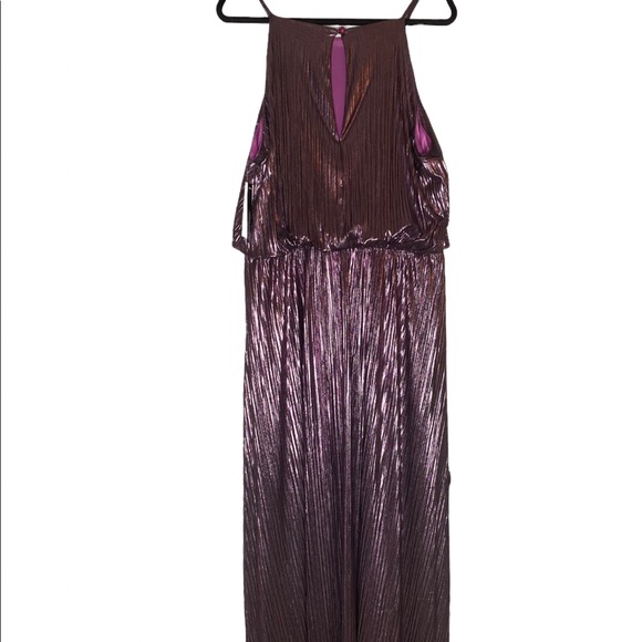 Brand New! Addison Evenings Shiny Purple Long Evening Gown with Foil Look Sz 16W - Picture 5 of 6